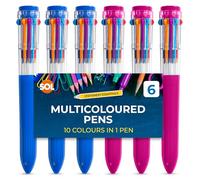 SOL Paquete de 6 bolígrafos multicolores, 10 en 1, retráctiles, multicolor, todo en uno, bolígrafos de tinta vívida para escuela y oficina, biros conmutables ideales para escribir, dibujar y proyectos