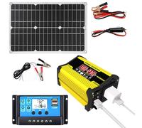 Solar Completo - Panel Solar 18W 12V Inversor 300W Cargador | Convertidor Solar DC 12V AC 110V/220V Controlador 30A, Cargador de Energía Solar, 2 Puertos USB, Pantalla L, amarillo, 110v,