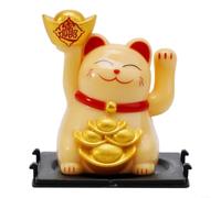 Solar Lucky Cat Waving Fortune Cat Feng Shui Car Ornament Auto Dashboard Decor Shop Cajero Golden Maneki Neko Home Office Charm Swinging Wealth (amarillo)