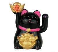 Solar Lucky Cat Waving Fortune Cat Feng Shui Car Ornament Auto Dashboard Decor Shop Cajero Golden Maneki Neko Home Office Charm Swinging Wealth (negro)