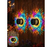 Solar Mandala Wall Light Outdoor Garden Fence Projector Lamp Patio Ambient Decor Waterproof LED Mandala Projection Light Decorative for Garden Post Patio Backyard Yard 7 Colour Changing(2pcs)