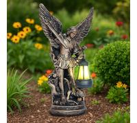 Solar San Miguel Arcangel - Estatuas de decoración de jardín al aire libre, 12.4 pulgadas, satue solar de San Miguel Arcángel para patio, césped, porche, decoración de resina, figura de San Miguel
