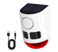Solar Sensor de Movimiento Alarma y Luz Estroboscópica, Sistema de Seguridad Exterior 130dB, 13 Sonidos Alarma Mando Distancia,Detector Movimiento Resistente Agua para Granjas Patios Huerto fruta.1PCS