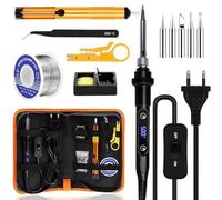Soldador de estaño 80W Kit 13 en 1 Soldador Profesional con Temperatura Ajustable 180℃-520℃, 5 Puntas, Bombas de Soldadura, soporte, Pinzas ect, para Varios Usos y Reparaciones