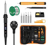 Soldador de estaño 80W Kit 13 en 1 Soldador Profesional con Temperatura Ajustable 180℃-520℃, 5pcs Puntas, Bomba Desoldadora, Soporte, Pinzas Antiestáticas, Alambre de Soldadura