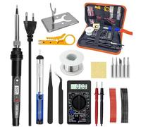 Soldador de estaño 80W Kit 17 en 1 Soldador Profesional con Temperatura Ajustable 180℃-500℃, con multímetro digital, 5pcs Puntas, Bomba Desoldadora, Soporte, Pinzas Antiestáticas, Alambre de Soldadura