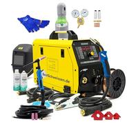 Soldador MIG MAG con Gas sin Gas MAGNUM 210L - Soldador Hilo MIG 200A - Soldadora TIG Antorcha SR-17V 4m - Soldador Inverter TIG MMA - Kit Completo Botella Casco Escuadras Magnéticas (Set 2)