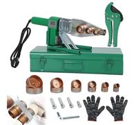 Soldadora de manguitos, 1500 W, para tubos de plástico, diámetro 20/25/32/40/50/63 mm, control de temperatura 0 - 300 °C, soldadora profesional para tubos con tijeras de tubo de 42 mm y 6 manguitos