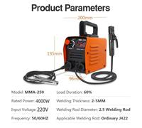 Soldadora Inversora Portátil ZX7 250A 220V 3.8KW MMA IGBT, Máquina de Soldadura por Arco para Reparación de Automóviles, Soldadora de Arco Compacta y Ligera MMA-250 A