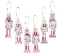 Soldados cascanueces de madera rosa de 6 piezas de 12 cm, adornos de Navidad rosados, decoraciones de árbol de Navidad, mini figuras de cascanueces colgantes, figuras de Navidad, soldados de