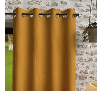 Soleil d'ocre, Bohème Cortinas con Ojales, Microfibra Lavado, Mostaza, 140x180 cm