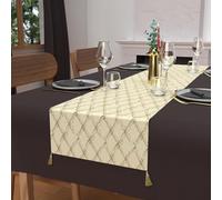 Soleil d'ocre, Camino de Mesa festif de algodón Puro 40x180 cm Celeste or