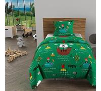 Soleil d'ocre, Juego de Funda para edredón 140 x 200 cm Pirates Vert, 100% algodón 57 Hilos/cm²