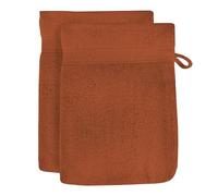 Soleil d'ocre, Lagune Lote de 2 Guantes de baño, Algodón, Terracota, 16x21 cm