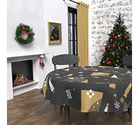 Soleil d'ocre, Sapin Mantel Antimanchas diámetro 180 cm, Poliéster, Negro