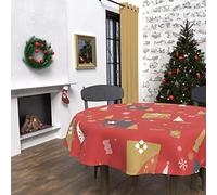 Soleil d'ocre, Sapin Mantel Antimanchas diámetro 180 cm, Poliéster, Rojo