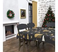 Soleil d'ocre, Sapin Mantel Rectangular Antimanchas 140x240 cm, Poliéster, Negro