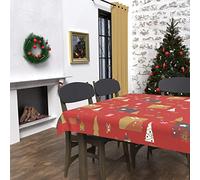 Soleil d'ocre, Sapin Mantel Rectangular Antimanchas 140x240 cm, Poliéster, Rojo