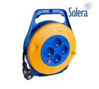 Solera 7422/3 - enrollacables de 10m, con 4 tomas, color azul y naranj