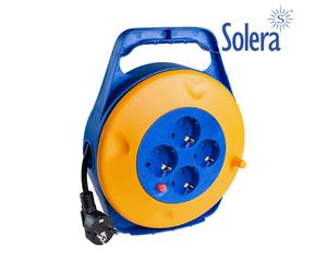 Solera 7422/3 - enrollacables de 10m, con 4 tomas, color azul y naranj