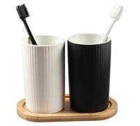 Solidchoice - Juego de 2 vasos para cepillos de dientes de cerámica con detalles decorativos