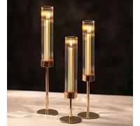 Solidchoice - Juego de 3 candelabros cilíndricos de vidrio con diseño acanalado - Decoración para la mesa
