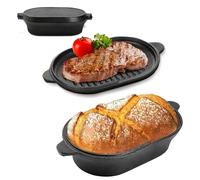 Solidchoice - Sartén de hierro fundido de 28 cm - Ovalada - Con tapa - Para pan/horneado - Olla holandesa - Adecuada para asar a la parrilla/sopas - Bandeja para pan