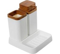 Solidchoice - Set de baño con dispensador, vaso y jabonera, color blanco y acabado natural