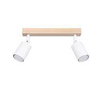SOLLUX lighting VERDO 2 2-bulb Elegante lámpara de techo - Casquillo GU10 - Plafones Lámpara de interior - Bombilla no incluida - 46x20x17,5cm Blanco/Madera
