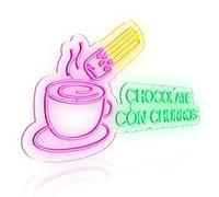 soloLED Letrero chocolate con churros Cartel Luminoso LED Escaparate, Decoración de Pared en Metacrilato, Luz Brillante, aproximadamente 75cm x 40cm alimentación 12v