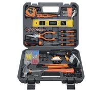 SOLUDE Kit de herramientas para el hogar de 130 piezas con destornillador recargable inalámbrico de 3.6 V, juego de herramientas básicas para mujer para nuevo hogar, apartamento, dormitorio y