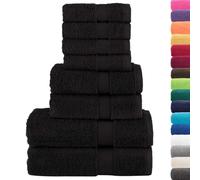 Solund - Juego de 8 toallas negras de 600 g/m² de algodón | 100% algodón hilado en anillo, 600 g/m², lazo para gancho, lavable a máquina, 4 invitados 30 x 50 cm, 2 manos 50 x 100 cm