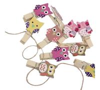 SOLUSTRE 10 Piezas Pinzas de Madera con Forma de Búho para Manualidades y Decoración Rústica, Sujetadores de Ropa con Cuerda de Arpillera para Recuerdos y Pared