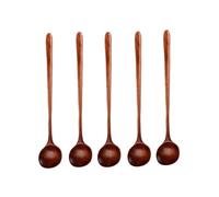 SOLUSTRE Juego de 5 Cucharas de Madera Mango Largo, Cómodas y Seguras para Cocina en Restaurante u Hotel, Diseño Simple y Elegante en Color Café