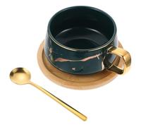 SOLUSTRE Taza de Cerámica con Diseño de Mármol Verde de 300ml con Bandeja y Cuchara, Resistente y Multiusos para Café y Leche en Casa u Oficina