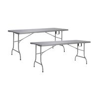 Solycarpa Pack 2 Mesas Plegables Tipo Maleta 180x70 cm de Exterior y Jardín | Mesas Portátiles de PVC para Catering, Hostelería, Camping y Eventos | Mesas Auxiliares Abatibles Resistentes