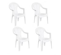 Solycarpa Pack 4 Sillas Jardín para Exterior de Plástico Apilable Blanca con Reposabrazos | para Jardín, Terraza, Playa y Camping | Silla Ergonómica de PVC, Cómoda y Resistente