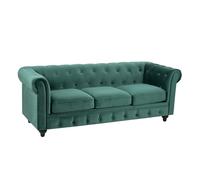 Solycarpa Sofá Chésterfield de Terciopelo Verde, 3 de Plazas. Elegante, Clásico y de Calidad, Diseño Vintage Sofisticado para Salón, Eventos y Hogar.