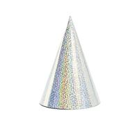 Sombrero de fiesta de 16 cm, holograma, juego de 6 unidades, sombreros de fiesta de Año Nuevo, cumpleaños infantiles, color plateado
