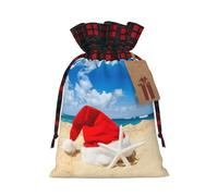 Sombrero de Papá Noel en la playa y estrellas de mar, bonito color a juego, bolsa de Navidad con diseño de cordón para fiesta de Navidad, embalaje de regalo