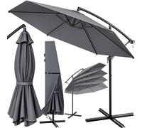 Kingsleeve Sombrilla Jardín 300Cm Redonda Parasol Terraza Antracita | Extrema Protección UV80+, Manivela, Base Cruz, Mástil Aluminio Inox., Cubierta Protectora, soporte Aluminio, Tela Poliéster