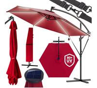 ® Sombrilla de Jardín Parasol 350cm Manivela Luces LED Protección UV80+ Seguro Antiviento
