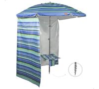 Sombrilla de Playa Antiviento con Pared Desmontable y Mesa Central, 210 Cm, Azul