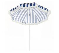 Sombrilla de playa con flecos ø180 cm sombrilla de terraza exterior con altura ajustable inclinación 30° azul y blanco