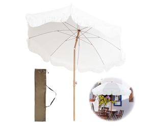 Sombrilla de playa impermeable UV50+, sombrilla portátil de 2 m con inclinación y flecos, ideal para patio, terraza y piscina, incluye bolsa de transporte para un fácil transporte, la mejor solución