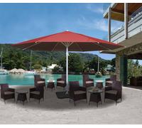 Sombrilla Meran II, sombrilla para uso comercial, diámetro 5 metros, poste de aluminio blanco, mástil de poliéster, peso 28 kg, color rojo, con soporte