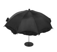 Sombrilla Pequeña de Jardín con Base Pesada Redonda y Dosel de 65cm Negra | Reducción de Reflejos para Portátiles, Protege Bebidas y Mesas de Partículas Flotantes