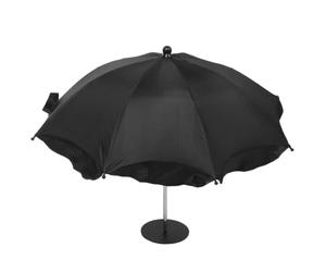 Sombrilla Pequeña de Jardín con Base Pesada Redonda y Dosel de 65cm Negra | Reducción de Reflejos para Portátiles, Protege Bebidas y Mesas de Partículas Flotantes