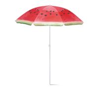 Sombrilla Playa, Diseño de Sandía, Ø150 cm, Nylon, 8 Paneles Resistentes y Faldones Laterales, Tubos Metalizados en Color Blanco y Ajustable en Altura