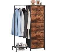 Somdot Comoda Dormitorio con Barra para Colgar Ropa, Cajonera con Zapatero, Gavetero con Cajones de Tela, 30 Profundo x 79 Ancho x 114,5 Alto (5 Cajones), Estampado de veta de Madera